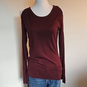 White House Black Market Burgundy Long Sleeve Blouse